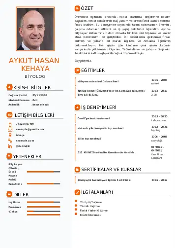 Biyolog CV Örnekleri cv indir